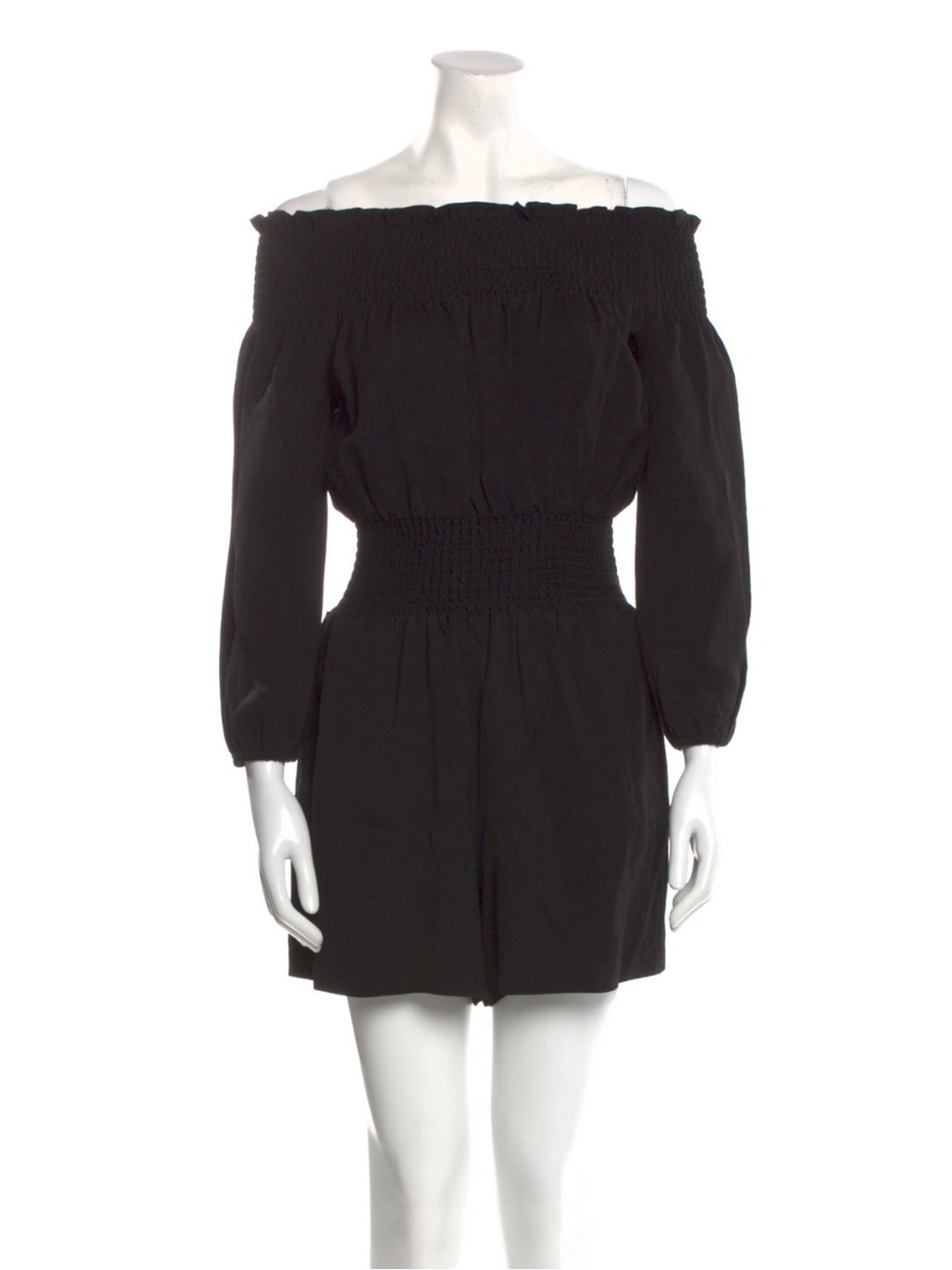 Maje Black Off-Shoulder Long Sleeve Smocked Waist Dress